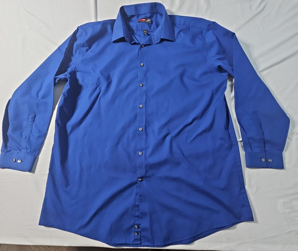J Ferrar Mens XXL Slim Fit Royal Blue Dress Shirt 18-18.5 34-35 Button Up